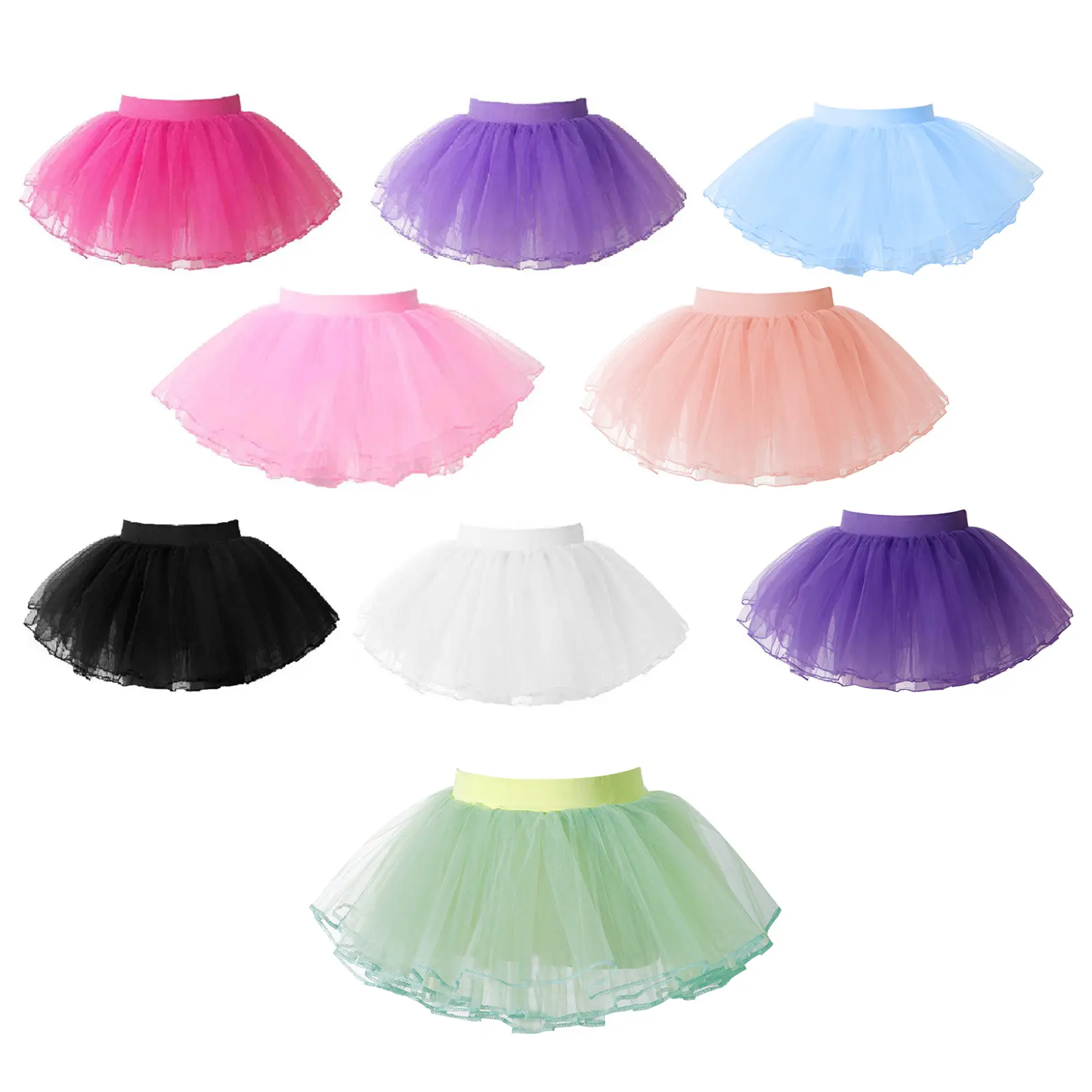 Nyeemya Kids Girls Dance Clothing Elastic Waistband Tutu Mesh Skirt Solid Color Layer Dancewear Costume