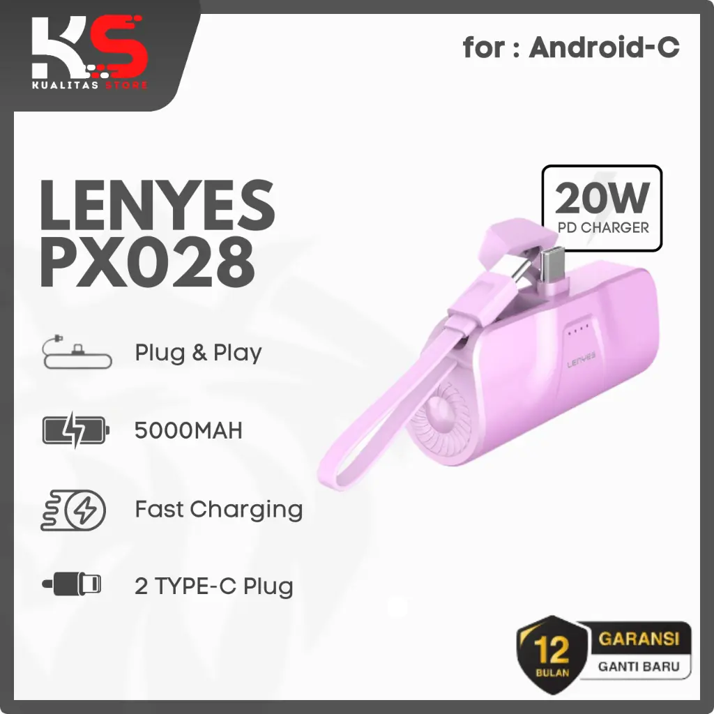 LENYES Powerbank PX028 5000mah Original Dual Connector Typec plug Fast Charging