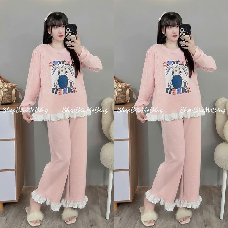 Bộ Nỉ Bầu Pha Ren Dáng Suông Chất Liệu Len Tăm Thỏ Dày Dặn Mềm Mịn Mặc Thu Đông Dưới 72kg Dành Riêng Cho Mẹ Bầu Váy Bầu