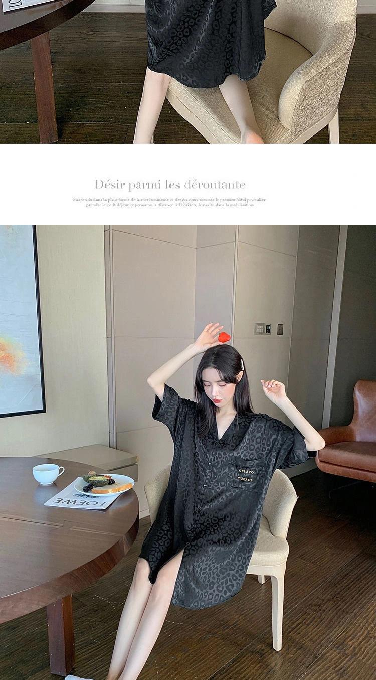 Product Introduction of 2025 New Ice Silk Nightdress for Women Summer Short Sleeve Cardigan Mid-Length Pajamas Thin Sexy Loose Loungewear 6