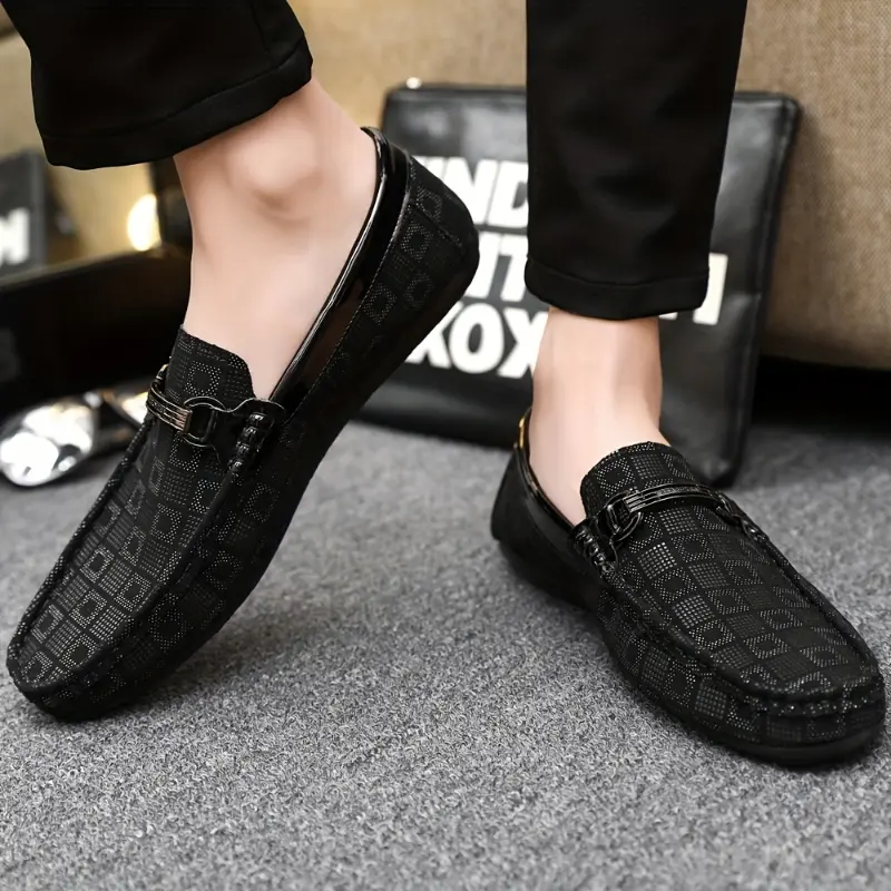 2025 New Men's Casual Plaid Loafers Slip-on Penny Loafers with Fashionable Buckle Decoration, Soft Sole Comfortable and Lightweight for Daily Wear 5