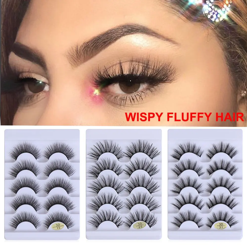 SKONHED 5 Pairs Handmade Natural Long Wispy Flared Multi-styles Criss-cross Eye Lash Extension 3D Faux Mink Hair False Eyelashes