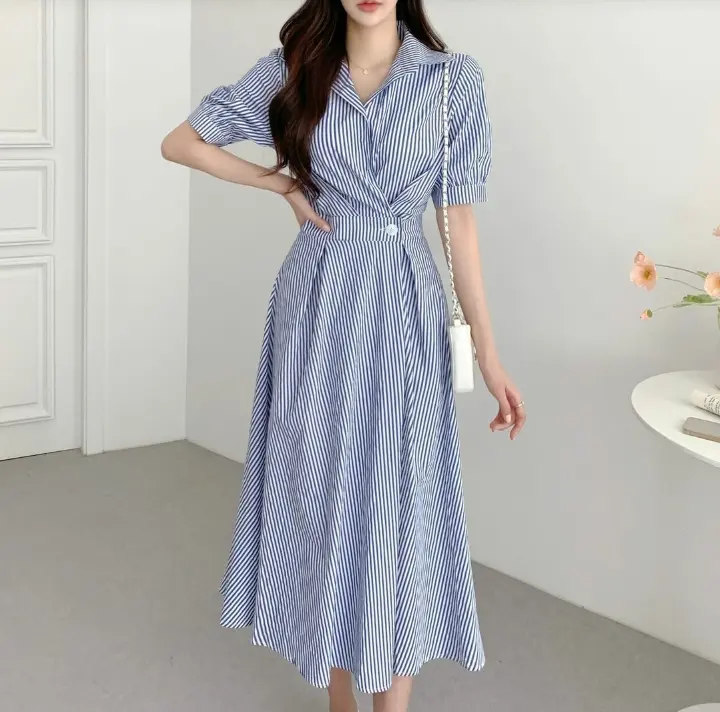 THABISHOP / GANI STRIPE DRES / HN / BAJU DRESS WANITA KOREA / BAJU WANITA / DRES KONDANGAN / DRESS REMAJA / DRESS KOREA / DREES / PAKAIAN WANITA 1