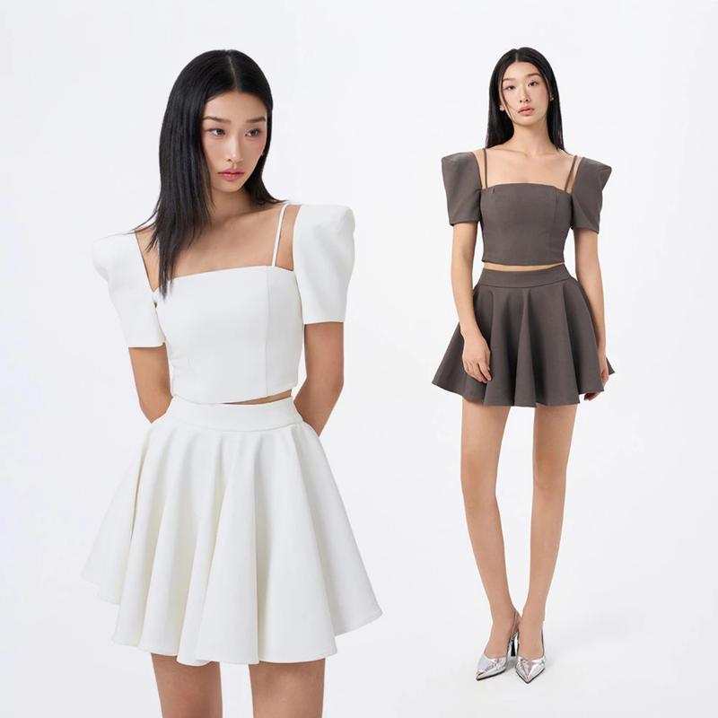  RECHIC Set Caria áo cổ vuông và chân váy dáng xòe tiểu thư nhẹ nhàng 
