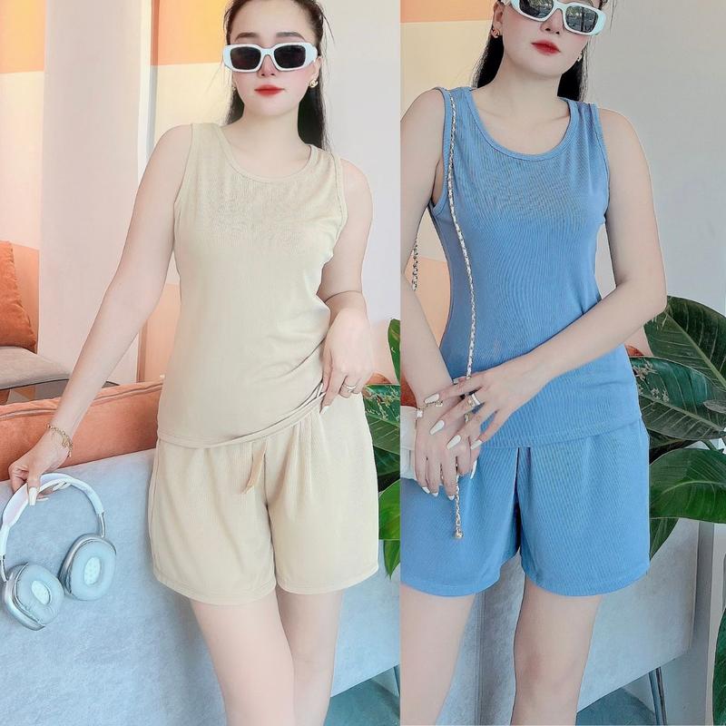  Đồ Bigsize 60kg Đến 90Kg ESHOP Đồ Bộ Nữ Quần Đùi Thun Tăm Gân Mịn Mặc Mát Mùa Hè Đồ Mặc Nhà Quần Đùi Áo Ba Lỗ Đẹp Dễ Thương Top Women 