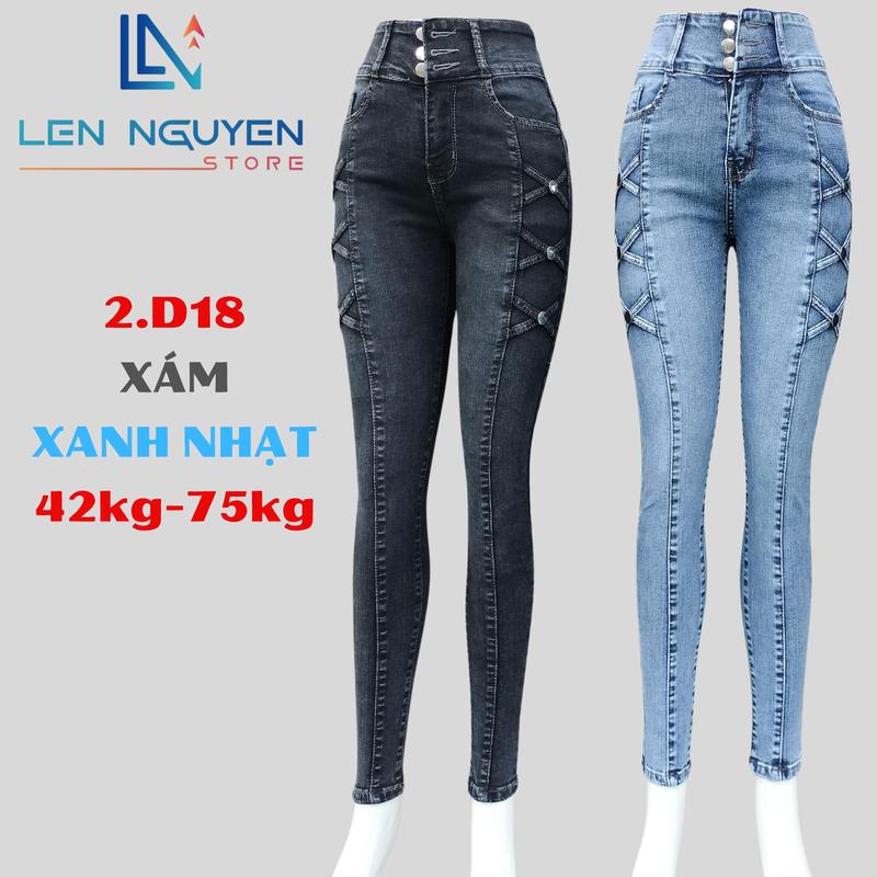2.D18 Lên Nguyễn Store Quần Jean Bò Nữ Lưng Cao 3 Nút Dài 95-97cm Size 40kg-80kg Thiết Kế Màu Xám Xanh Ống Ôm Co Giãn Mền Mịn Bigsize Hotgirl Mang Phong Cách Năng Động Trẻ Trung Tự Tin Dễ Phối Đồ Skinny. Women