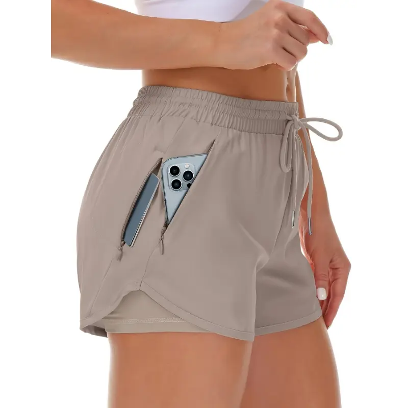Women'S Casual Sports Shorts - Beige, Stretchy Lycra Fabric, Drawstring Waist, Multiple Pockets for Running and Fitness, Casual Sportswear|Casual Fit|Stretchy Fabric 1