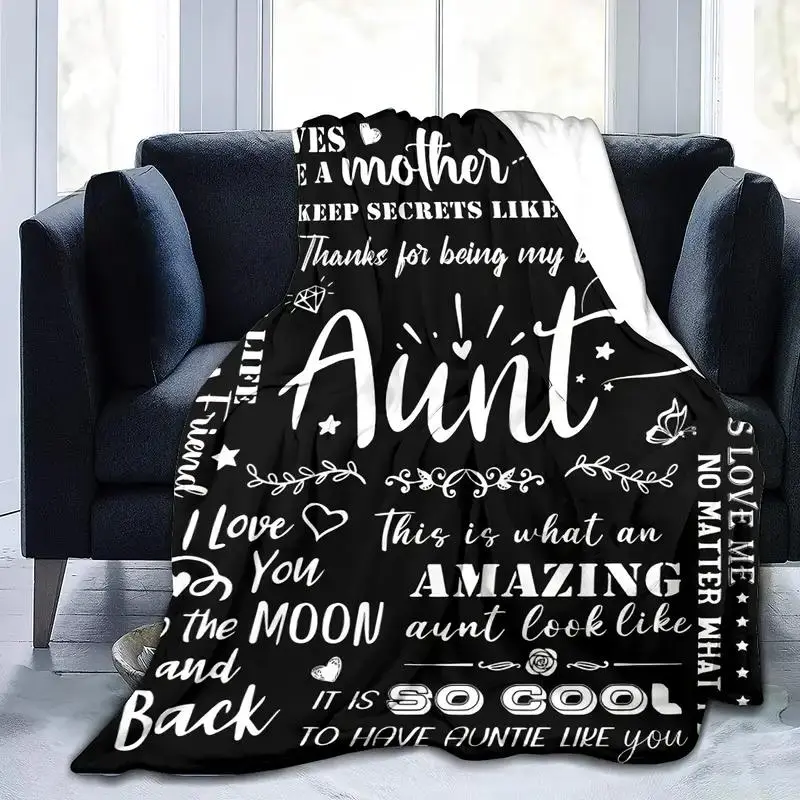Letter Print Flannel Blanket, Casual Soft Throw Blanket, All Season Blanket, Breathable Comfortable Blanket, Air-conditioned Room Blanket, Warm Nap Blanket for Home & Office, Room Decor, Aunt's Gift Blanket, Christmas Gifts, Christmas Decorations