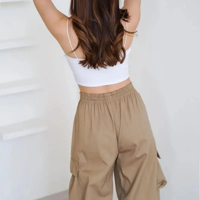 TERLARIS Kiya Cargo Pants Wanita Highwaish Loose Korean Style Jumbo - Celana Kulot Kargo Serut Wanita Terbaru Kaki Karet Nyaman Panjang Santai Variasi Katun Casual celana cargo tali samping Hitam premium 3