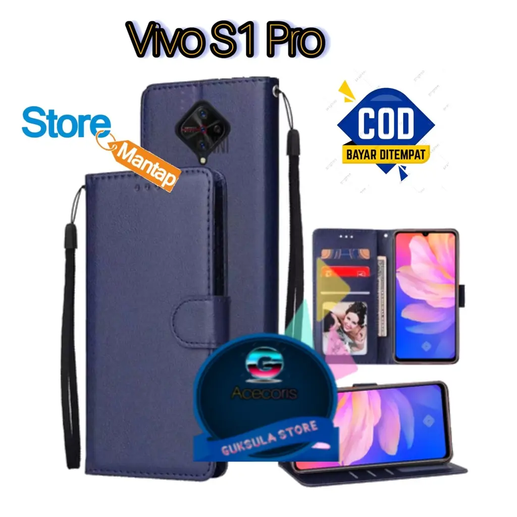 LEATHER CASE FLIP UNTUK VIVO S1 PRO - DOMPET-FLIP COVER LEATHER-SARUNG BUKU HP ponsel protection Casing