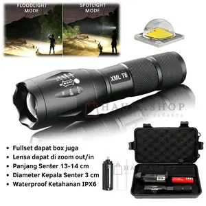 SENTER SWAT LED XML-T6 - CAHAYA SUPER TERANG - BISA DI ZOOM - BISA DI CAS DAN WATERPROOF