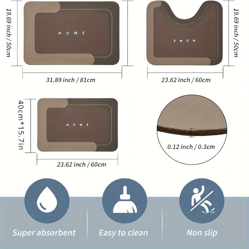 Product Introduction of Bathroom Mat, 3 Counts/set Non-slip Toilet U-shape & Rectangle Bathroom Mat, Soft Absorbent Bath Mat, Bathroom Accessories, Home Decor, Restroom Bathroom Supplies 1