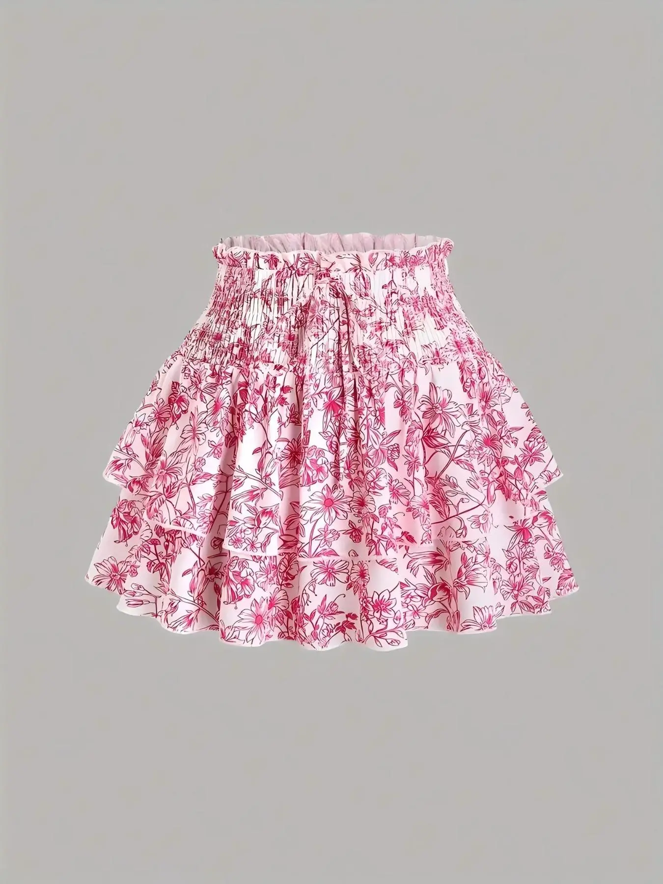 Women's Floral Print Shirred Tiered Layer Skirt, Casual A Line Short Skirt for Summer, Fashion Women's Skirt for Daily Wear