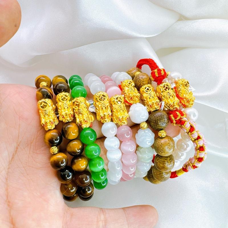 Vòng Tay Tỳ Hưu V610 Mix Ngọc Trai Nhân Tạo, Trầm Hương, Đá Mắt Mèo, Cẩm Thạch Phụ Kiện Đeo Tay