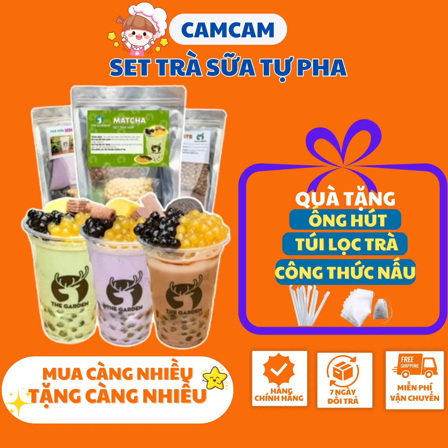 (1 Set pha 10-12 ly) Set Nguyên Liệu Pha Trà Sữa Trân Châu CamCam Nguyên Liệu Làm Trà Sữa Tại Nhà Thơm Ngon Tặng Túi Lọc Trà Và Công Thức Nấu