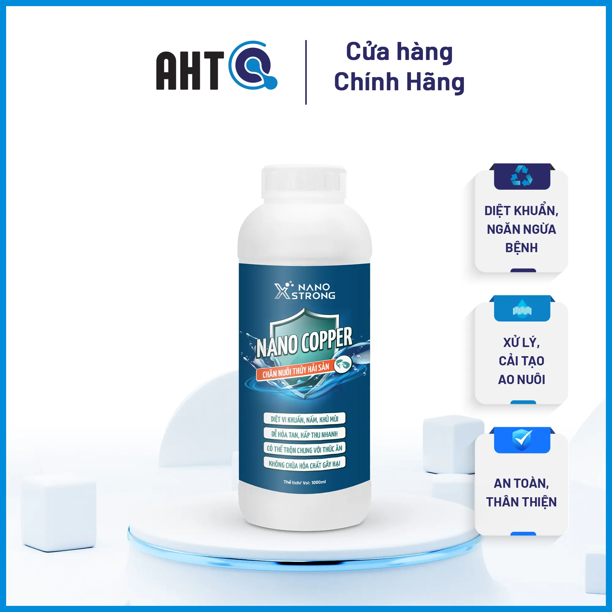Nano đồng (nano copper) Nano Xstrong xử lý tảo, khử mùi nước, diệt khuẩn, giúp tôm lột xác 1000ML