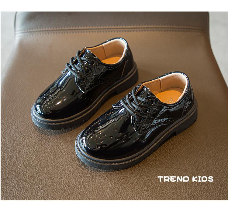 Product Introduction of Spring and Autumn New Children's Black Leather Shoes Lace-up Fashion British Style Boys Performance Shoes Girls Performance Shoes Soft Bottom 21