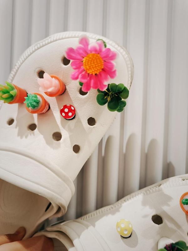 Women's Cute Pot Plants & Flower Design Clogs Charms, 12pcs/set Trendy Novelty Colorful Shoes Charms, Chic Shoes Accessories for Clogs Decor 4