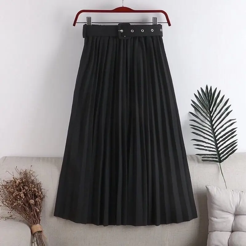 Chân váy xếp ly kèm đai dáng dài hàng QC Nữ 4