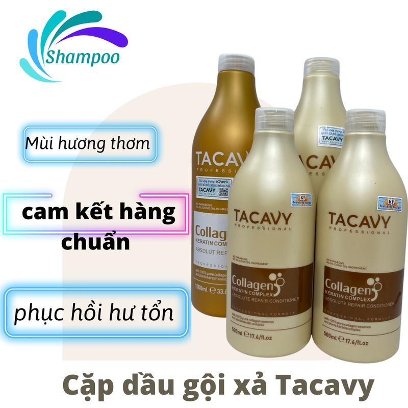 Cặp dầu gội dầu xả TACAVY 500ml 1000ml phục hồi hư tổn khô xơ gãy rụng