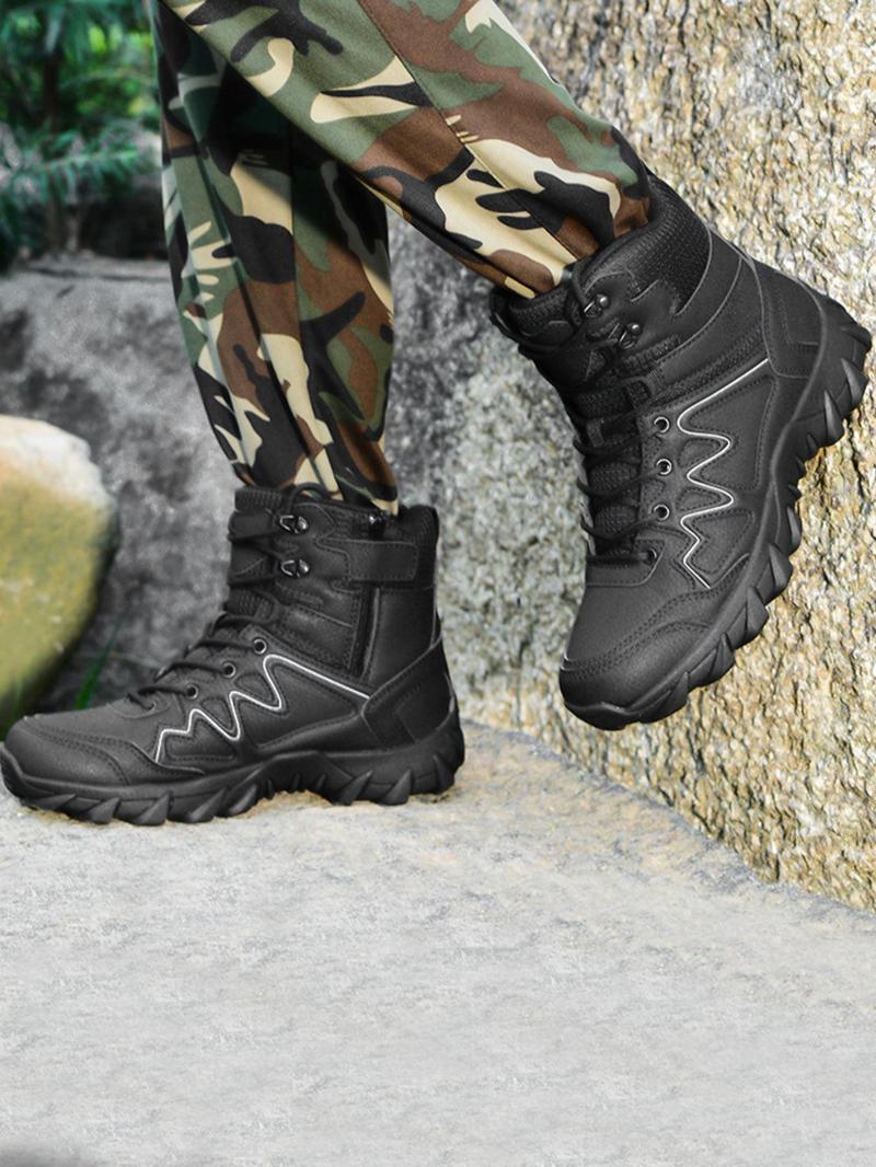 Product Introduction of Men's Fashionable Solid Color Lace Up Front  Boots, Casual Comfortable Outdoor Hiking Boots, Male All-match Trendy Shoes for Daily Wear 1