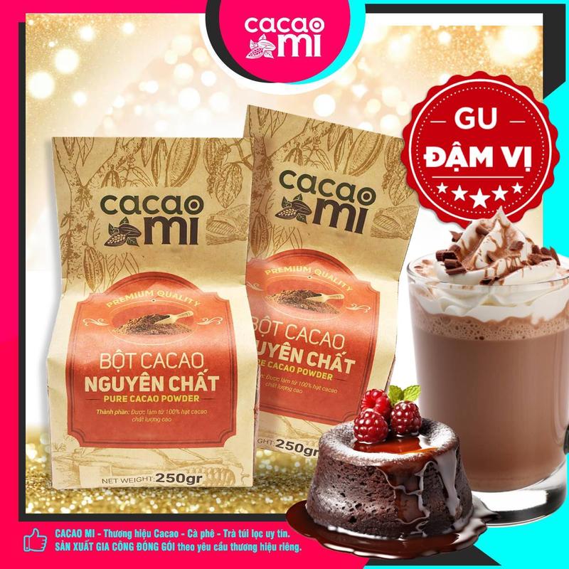 Bột Cacao Nguyên Chất Không Đường Gu Đậm Vị Cacaomi Premium túi 250g chuyên pha chế Cafe Cà Phê, trà sữa, sữa chua, làm bánh, chocolate