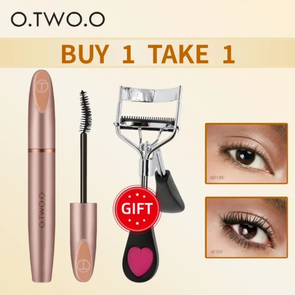 【BUY 1 TAKE 1】 O. TWO. O Dense and Long eye black Send eyelash curler Durable waterproof without smudging Fiber shape 24-hour waterproof Natural expansion Thick bending Women's beauty eye cosmetics