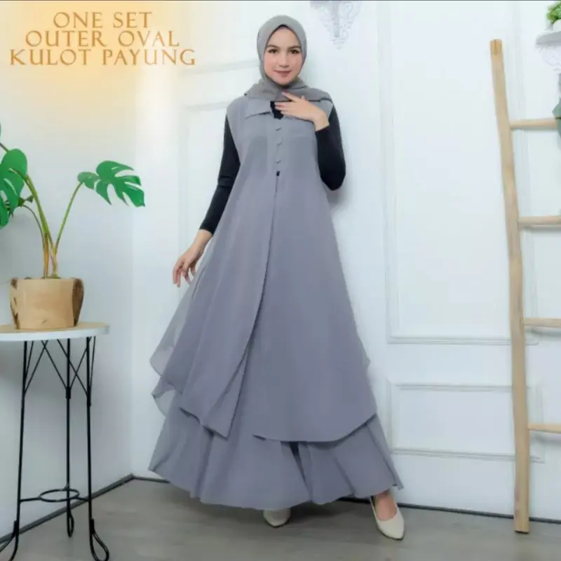 SETCEL setelan celana kulot payung | baju one set wanita terbaru | setelan outer kekinian | cardigan wanita | gamis muslim Atasan Bawahan Panjang 0