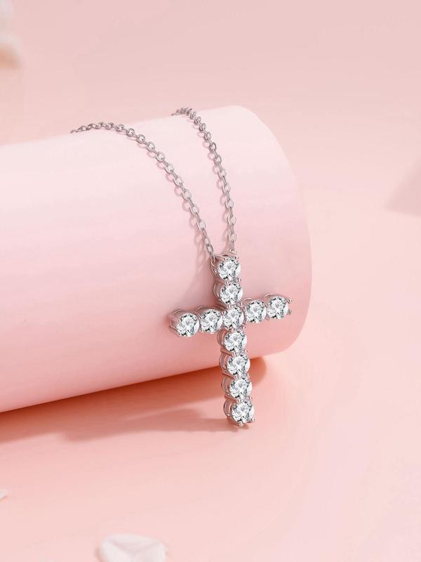 Rhinestone Decorated Cross Pendant Necklace for Women & Girls, Fashion Jewelry for Party, Daily Clothing Decor, Trendy All-match & Exquisite Jewelry for Birthday Gift 6
