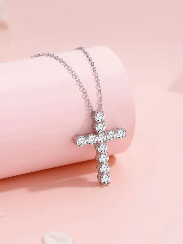 Rhinestone Decorated Cross Pendant Necklace for Women & Girls, Fashion Jewelry for Party, Daily Clothing Decor, Trendy All-match & Exquisite Jewelry for Birthday Gift 6