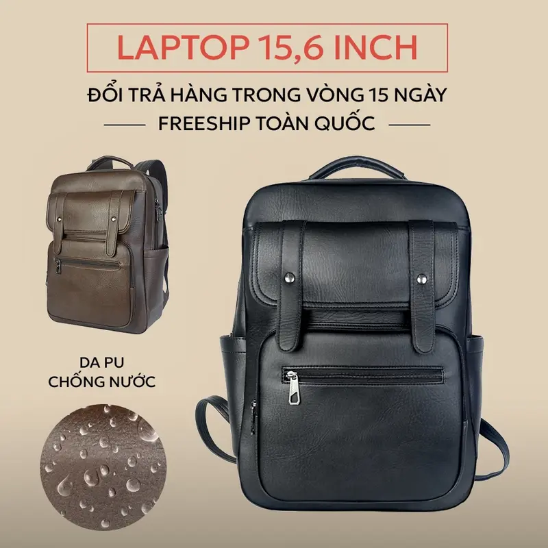 Balo DA PU Chống Thấm Nước Đựng Laptop 15.6 Inch Siêu Bền 2NUT - Backpack, Đeo Vai Bag 1
