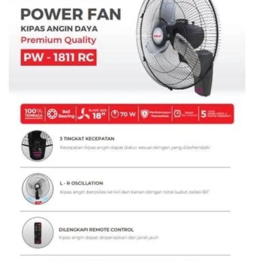 Wallfan Maspion Kipas Dinding 18Inch Remote besi 1811RC