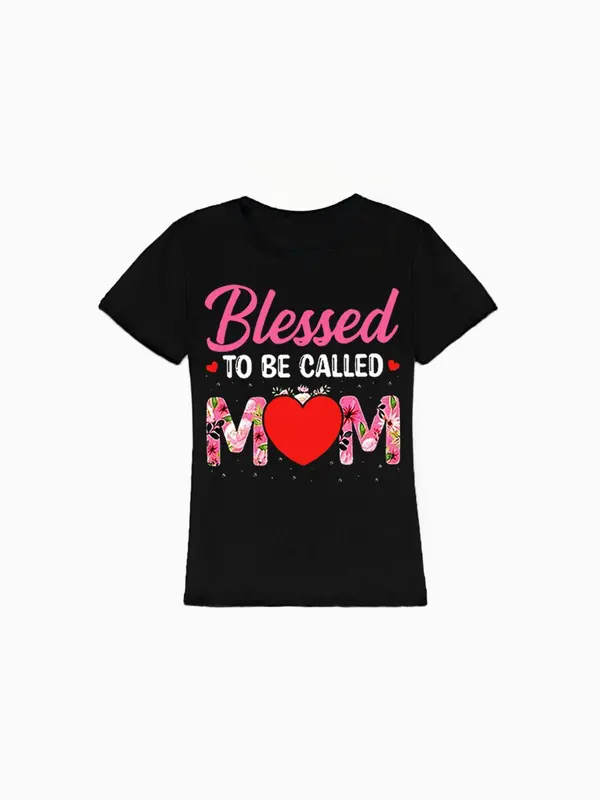 Plus Size Letter Print Round Neck Tee, Fashion Casual Crew Neck Short Sleeve T-Shirt for Daily Outdoor Wear, Women Plus Clothing for Spring Fall 2