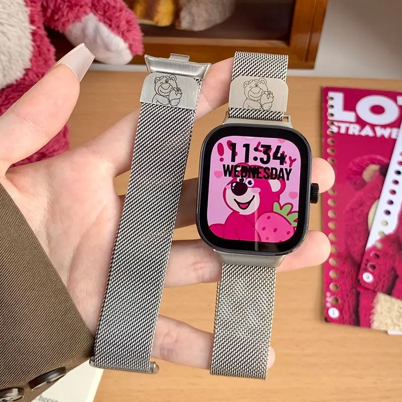 Dây đeo Milanis, Dây đeo hình gấu dâu tây, dành cho đồng Đồng Hồ Apple IWatch, Đồng Hồ AppleWatch, Hút từ tính, Chất liệu kim loại S9 và 8 Smartwatch Smartwatch