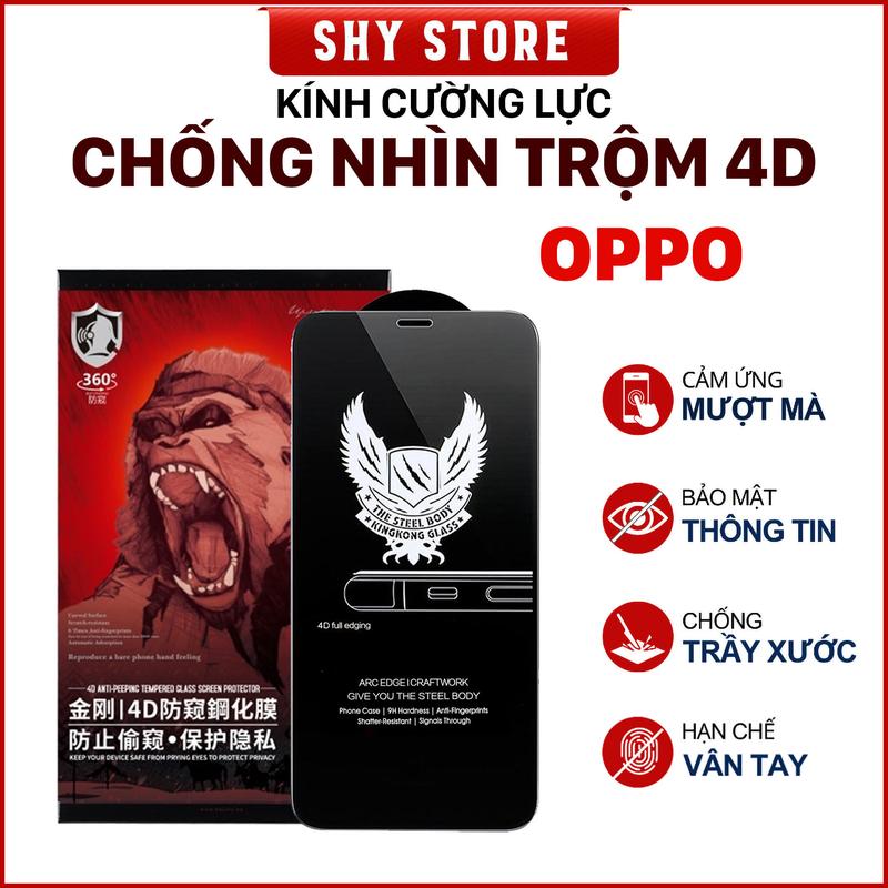 [CHỐNG NHÌN TRỘM] Kính cường lực cho OPPO Reno 12F 12 11F 11 10 9a 8T 8Z 8 7Z 7 6Z 6 5Z 5F 5 4SE 4F 4 3 2Z 2F F Pro Lite Plus 4G 5G Mua 2 kính tặng 1 kính, Độ cứng 9H KingKong phủ nano Không nhận vân tay Phụ Kiện kinh cuong