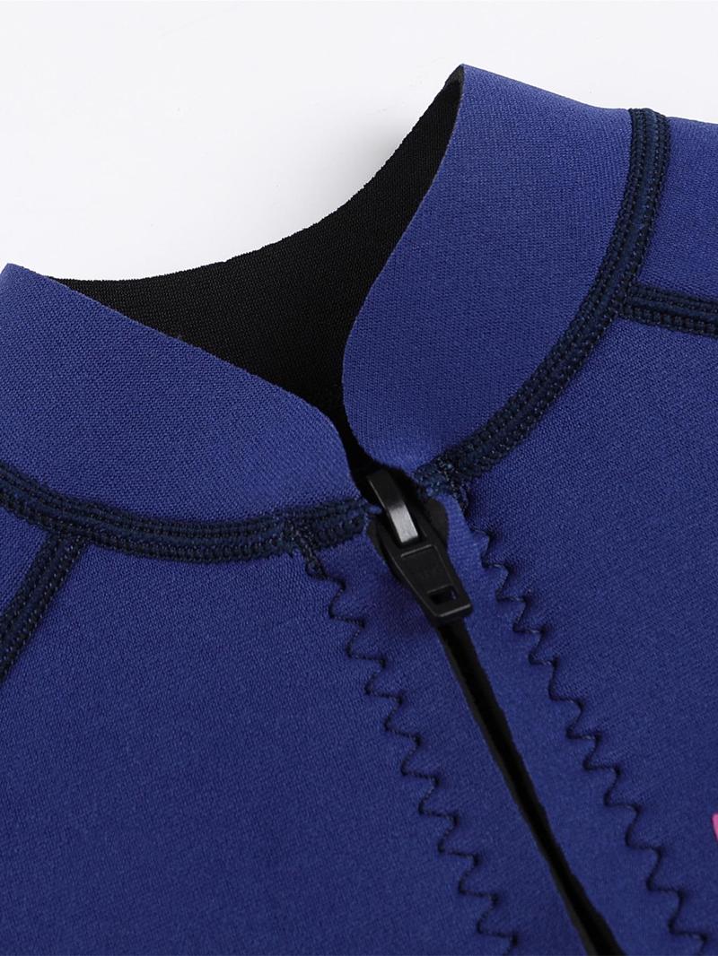 Product Introduction of Girl's Letter & Patchwork Print Professional Diving Swimsuit, Casual Half Zip Raglan Sleeve Swimwear, Professional Diving Suit for Outdoor Swimming 5
