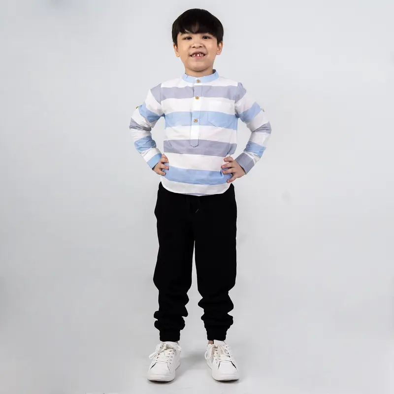 M231 Kemeja Anak Laki Laki Koko Shanghai Stripe Panjang Biru 5090G 4