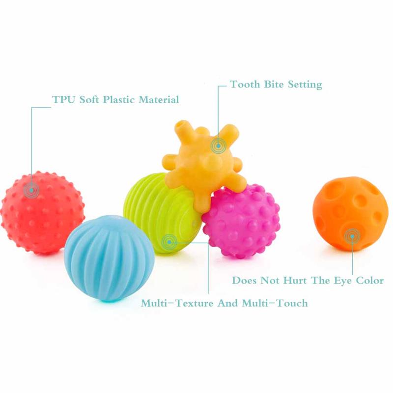 Product Introduction of Baby Hand Catching Bite Trainning Massage 6pcs Rubber Tactile Bath Infant Children Early Education Glue Soft Toy Balls 23