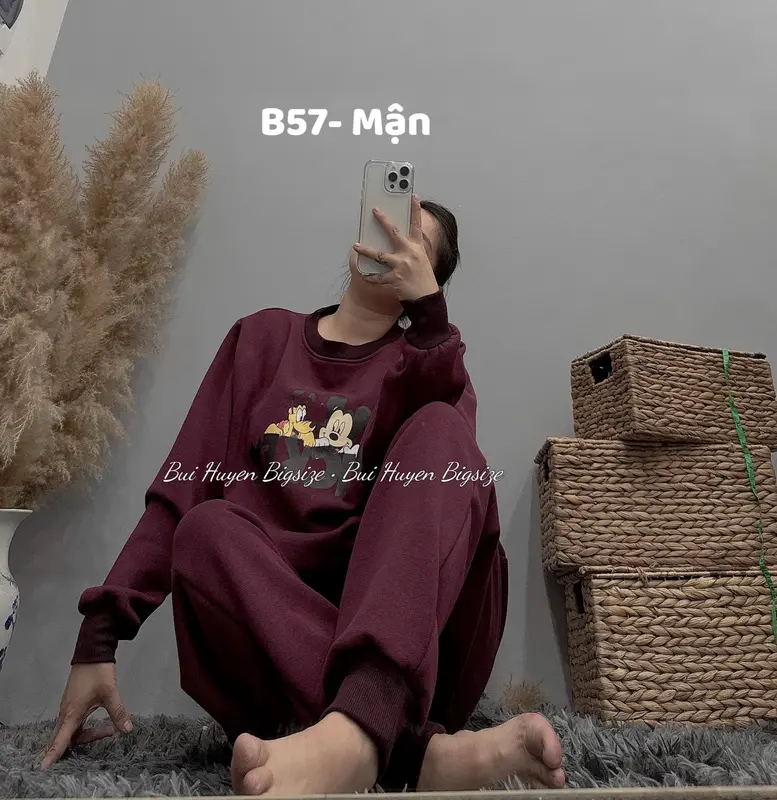 B57-Bộ Nỉ Bông Áo Dài Quần Dài Bo Gấu In Hình Mickey BIGSIZE 60-95KG 6