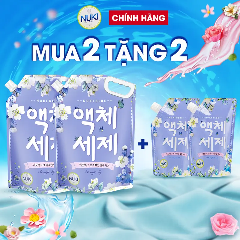 [MUA 2 Lớn TẶNG 2 Nhỏ] Túi nước giặt Hàn Quốc Nuki Blue 2kg - Hương Thảo Mộc, Hương Ngàn Hoa, Lưu hương dịu nhẹ - Làm Sạch 2