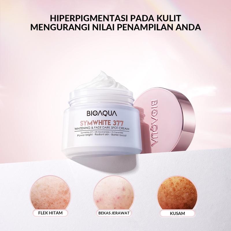 BIOAQUA Moisturizer SymWhite 377 Cream Pemutih Wajah 50g Krim Penghilang Flek Hitam Di Wajah Whitening & Fade Dark Spot Mosturizer Mencerahkan 1