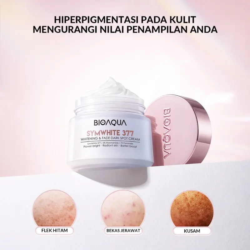 BIOAQUA Moisturizer SymWhite 377 Cream Pemutih Wajah 50g Krim Penghilang Flek Hitam Di Wajah Whitening & Fade Dark Spot Mosturizer Mencerahkan 1