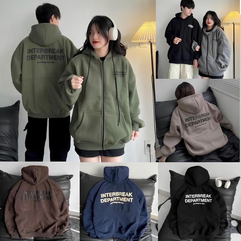 ẢNH THẬT-CÓ SẴN Áo Khoác Nỉ Hoodie Zip INTERBREAK Nhiều Màu Form Rộng Unisex Nam Nữ - Áo Hoodie dây kéo Jaystoree Nhung Menswear