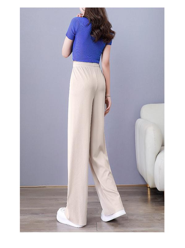 Product Introduction of Ice Silk Wide-Leg Pants Women's 2024 Summer Thin High Waist Drooping Slim Anti-Mosquito Casual Loose Straight Mop Trouser Womenswear Bottom Lingerie 24