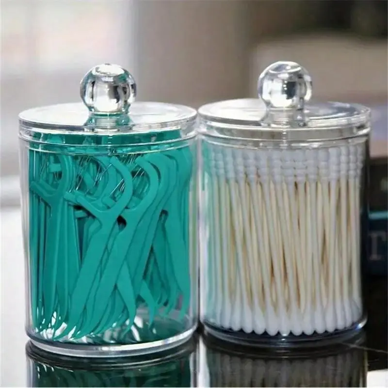Cotton Swab Storage Box with Lid, 1/2 Counts Transparent Round Dental Floss Organizer, Compressed Towel Storage Box, Vanity Table Clean Container 0