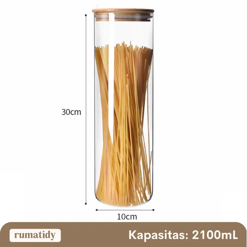 [DIAMETER 10cm] SATUAN MOJA Toples Snack Kaca Bulat Tutup Kayu Borosilicate Diameter 10cm Kedap Udara Makanan Tempat Penyimpanan Cereal Toples Kotak Bening Kontainer Makanan 4