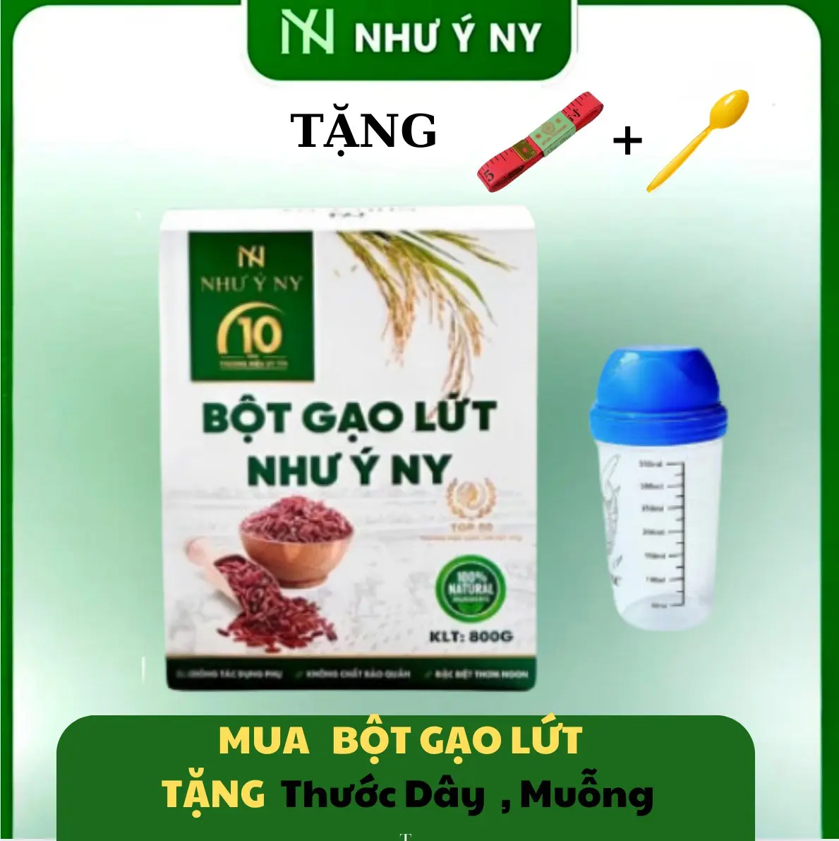 Bột Gạo Lứt Như Ý NY, Kèm Bình Lắc Nhựa Chia vạch 350ml
