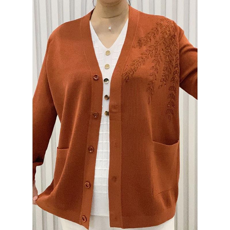 Áo Len Cardigan Cổ Chữ V Cao Cấp, Thời Trang Mới Mùa Thu, Dành Cho Mẹ Trung Niên Áo Khoác Mặc Bên Ngoài Dáng Rộng Rãi Và Mỏng, Dành Cho Nữ, Zjc2024 Women Top 9