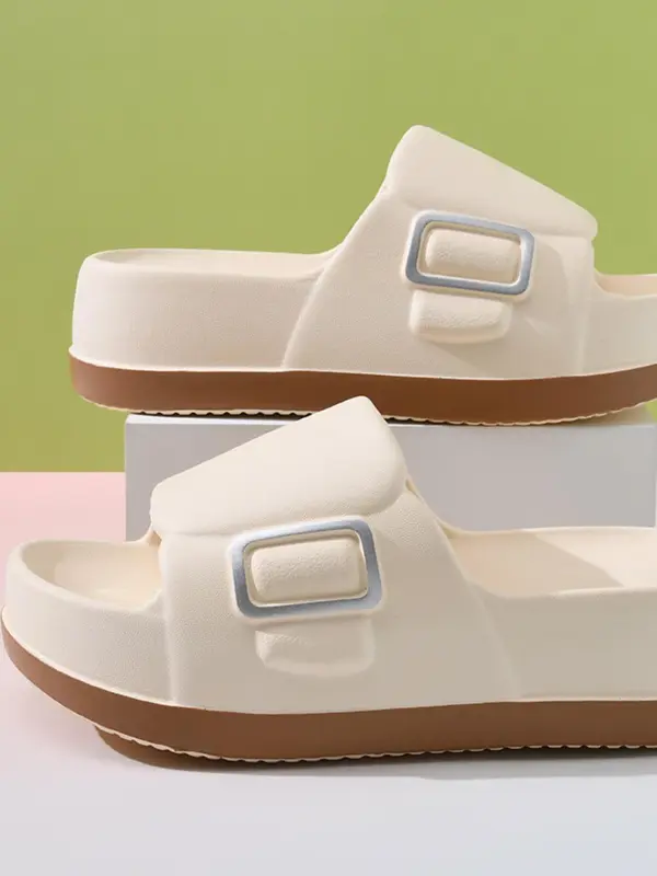 Women's Minimalist Plain Color Slides, Casual Comfortable Breathable Thick Sole Slippers, Non-slip Slippers for Indoor & Outdoor Wear, Walking Shoes 3