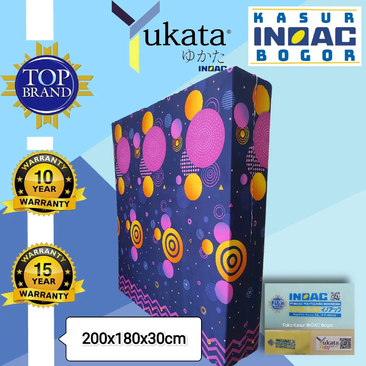 Kasur Busa INOAC uk 200x180x30cm Garansi Anti Kempes 10-15 Tahun Tebal Mewah Furniture Penyangga Punggung Penyangga Leher Terakit
